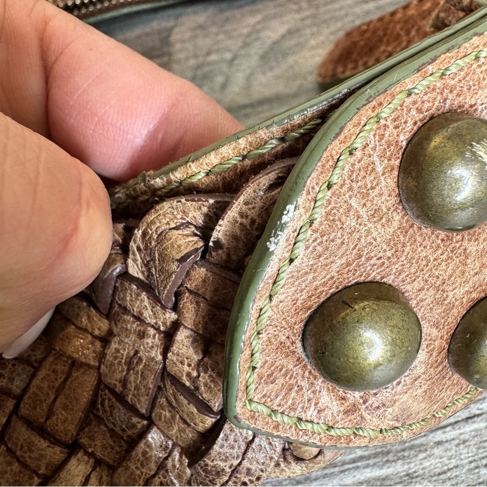 Isabella Fiore Oasis Hobo Brown Distressed Leather Brass Studded Shoulder Bag - Picture 16 of 16